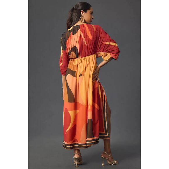 Anthropologie Farm Rio Short-Sleeve Wrap-Front Maxi Dress Size L Red #MA416 - Picture 3 of 11